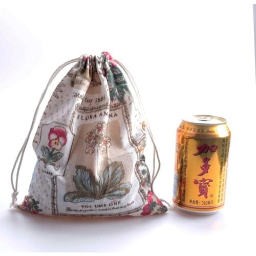 New10 pcs/lot 14*16cm vintage wedding gift bag Color printing flowers pocketpromotional gift bag linen cotton drawstring pouches