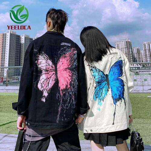 2020 Autumn National Trends Hip-hop Men Denim Jacket Ins Popular Brand Splash-Ink Butterfly Loose Lovers Jacket