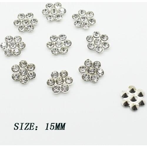 New alloy silver flower rhinestone10 pcs buttons Delicate and simple jewelry decoration wedding DIY Manual Design Accessories
