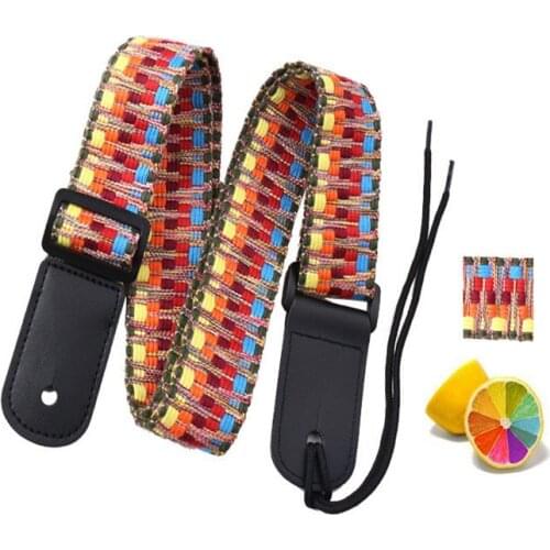 Guitar Ukulele Strap National Style Colorful Adjustable Guitarra Straps Belt with PU Leather Ends Guitar Accessories