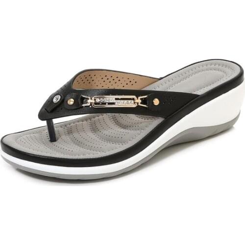 Women Slippers Casual Clip Toe Summer Shoes Flip Flops Platform Beach Slides Metal Button Sandals Shoes Female Comforty Flats