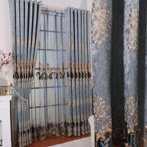 European Style Curtain Shading Embroidery Light Luxury Atmosphere Finished Product Curtains for Living Dining Room Bedroom