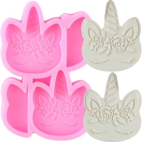 Disney Unicorn Straw Topper Silicone Mold Keychain Epoxy Resin Molds DIY Rose Cookie Baking Jelly Candy Chocolate Fondant Mould