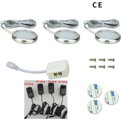 LED Under Cabinet Lights Puck Light Ultra Thin Round 2.5W DC12V Aluminum For Kitchen Closet Showcase Wardrobe Indoor Lighting