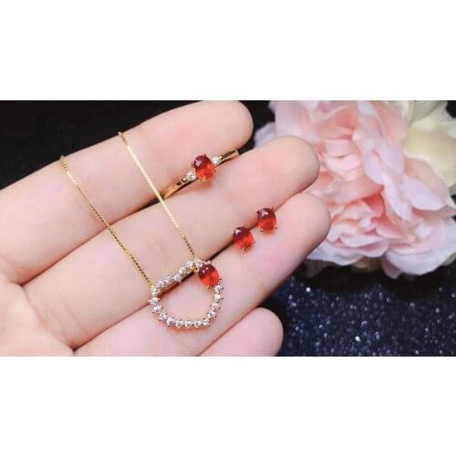 Anniversary Best Gift Natural Real Natural Ruby jewelry set Natural Real Ruby925 sterling silver 1pc pendant,1pc ring