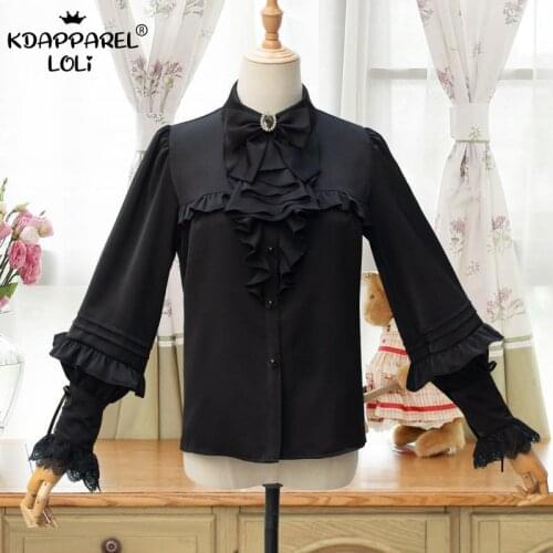 Retro Womens Shirts Sweet Lolita Girls Blouses Lantern Sleeve Ruffles Bows Lace Ribbons Female Vintage Party Tops Summer Spring