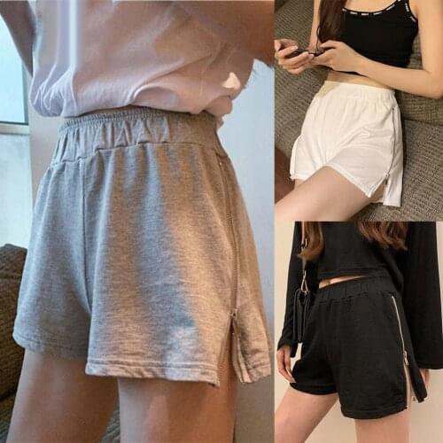 Women Shorts Soft Wide Leg High Waist Zip Side Split Elastic Shorts Sports Short Pants Womens Clothing женские шорты 2020