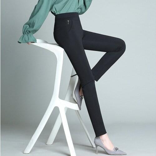 Womens Stretch pencil pants for women casual High Waist black leggings Elastic Middle aged Mother Trousers female Plus Size 5XL