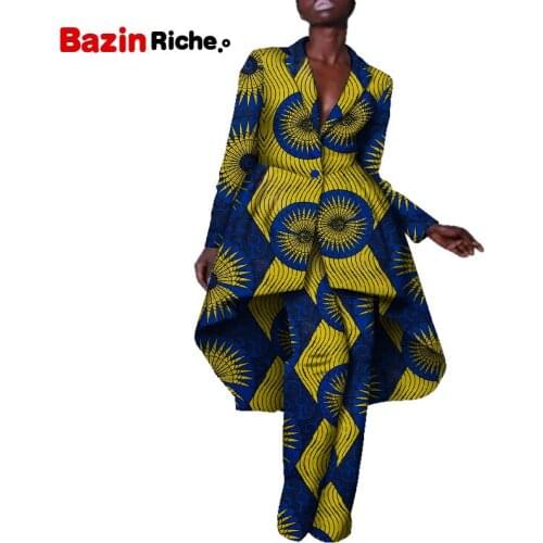 African 2 Pieces Set Top and Pants for Women 2021 Autumn New Casual Long Jacket Coat+ Pant 2 Pieces African Women Clothes WY5551