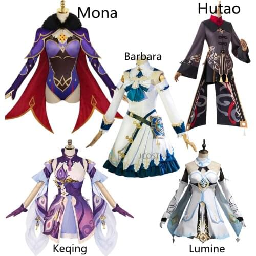 Game Genshin Impact Lumine Barbara Keqing Hutao Cosplay Costume for Women Full Set Wig Halloween Party Role Play Uniform