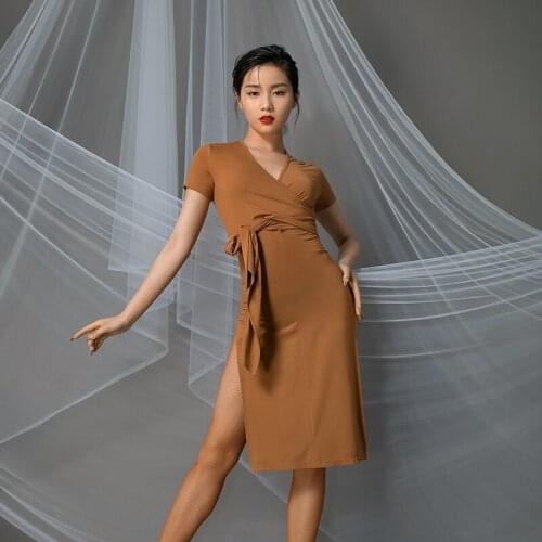 Female Adult Latin Dance Dress Black V-Neck Practice Clothes Ballroom Dance Competition Dresses Cha Cha Dance Costumes VO982