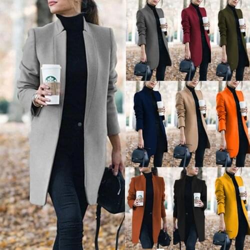 2021 New Autumn Winter Fashion Women Wool Coat Solid Color Long Sleeve Mandarin Collar Long Causal Long Coat Big Size S-5XL Code