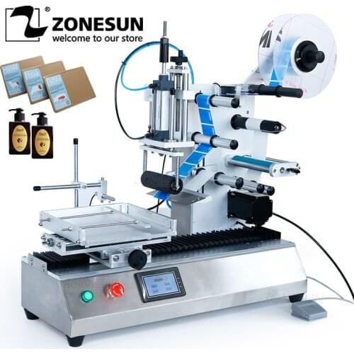 ZONESUN Desktop Semi-automatic Plane Box Phone Shell Flat Surface Square Bottle Labeling Machine Label Sticker Food Processor