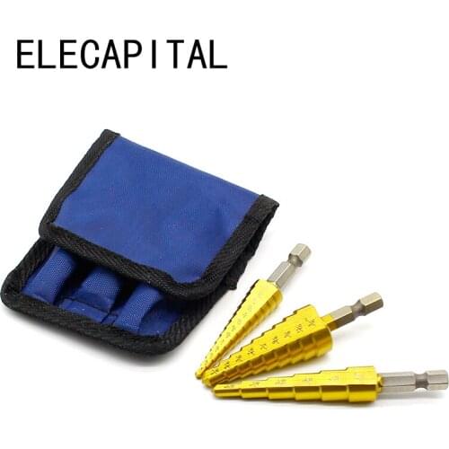 3Pcs/lot HSS Steel Large Step Cone Titanium Coated Metal Drill Bit Cut Tool Set Hole Cutter