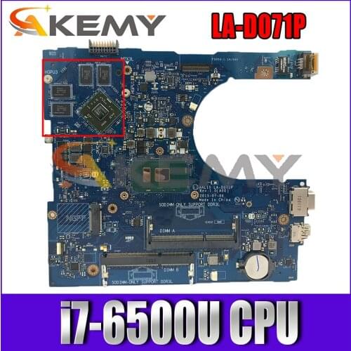 AAL15 LA-D071P MB For DELL 15-5559 17-5759 14-5459 Laptop Motherboard With CN-0YV11C i7-6500U 100% Fully Tested
