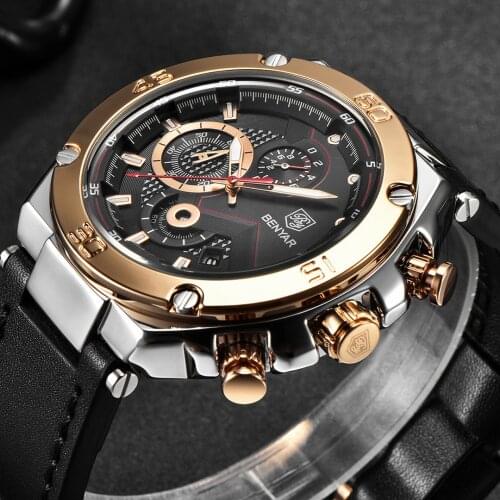 BENYAR 2021 New Men Watch 30M Waterproof Leather Luxury Diver Watch Top Brand Military Men Quartz Wristwatches reloj hombre