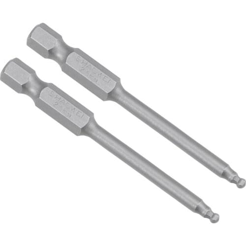 Uxcell 2Pcs Ball End Bits 1/4 Inch Hex Shank 65mm Magnetic H2.5 Head Screwdriver Bit for Manual Electric Screwdriver
