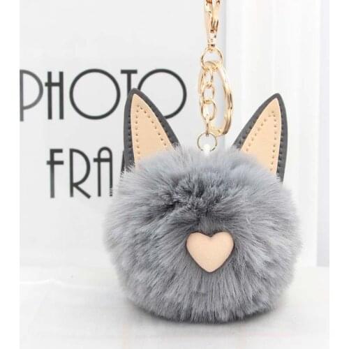 Cute Womens Cat Ears Fur Ball Keychain Fur Pom Pom Keychain Bag Purse Car Key Holder Fluffy Golden Keyring Pendant Llaveros