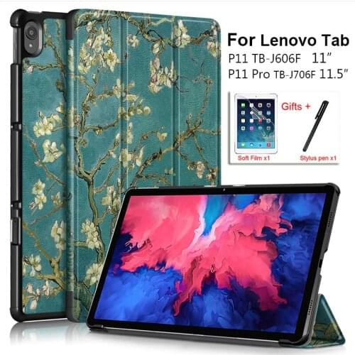 Case For Lenovo Tab P11 P11 Pro Smart Cover Funda TB-J706F TB-J606F 11" 11.5 Tablet Ultra Slim Magnetic PU Skin Stand Shell+Gift