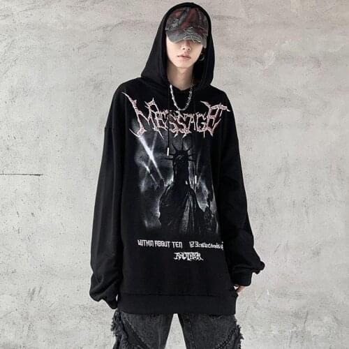 Black Gothic Tops Streetwear Funny Autumn Hoodie Male Harajuku Pullover Sweatshirts Korean Hoody Fashion Oversized Punk Hoodie