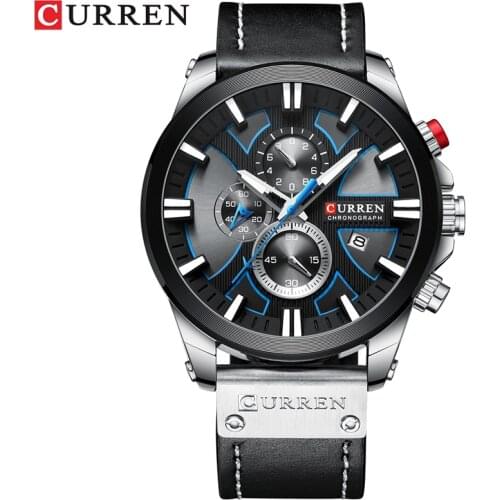 CURREN Luxury Mens New Fashion Leather Chronograph Leisure Sports Waterproof Date Clock Business Big Dial Quartz Watches