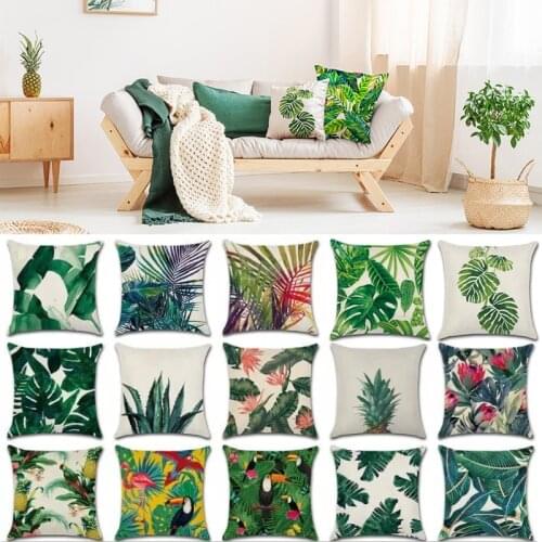 Tropical Plants Cactus Monstera Summer Decorative Throw Pillows Cotton Linen Cushion Cover Palm Leaf Green Home Decor Pillowcase