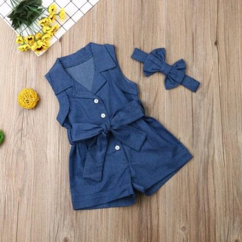 US STOCK Toddler Kids Baby Girl 1T-6T Denim Romper Jumpsuit 2PCS Outfit Clothes Summer