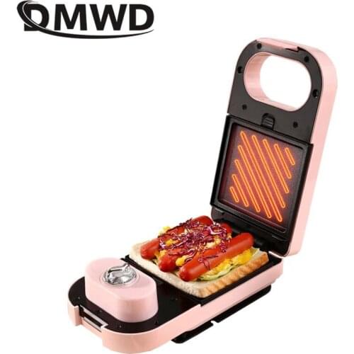 DMWD Household Multifunctional Electric Breakfast Waffle Maker Automatic Sandwich Bread Toaster Ham Meat Grill Pan 220V