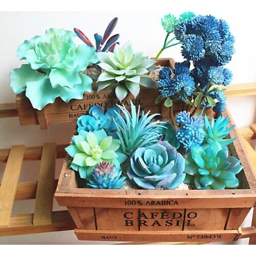 Blue Artificial Succulents Plants Home Garden Decoration Desktop Small Bonsai Flower Arrangement Accessories Plante Artificielle