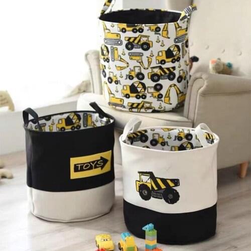 Lion Canvas Storage Round Bag Toys Clothes Kids Room Organizer Excavator Thick Canvas Toy Storage Kids Boy Room Stand Bag 35x40