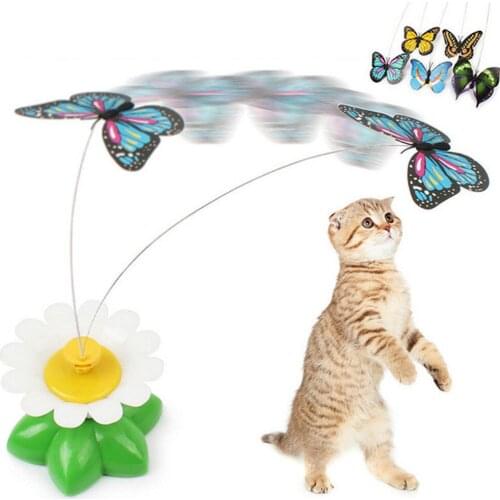 Pet Dog Cat Toys Electric Rotating Colorful Butterfly Funny Seat Scratch Teaser Toy Feather Toy For Cats Kitten Training Teasing