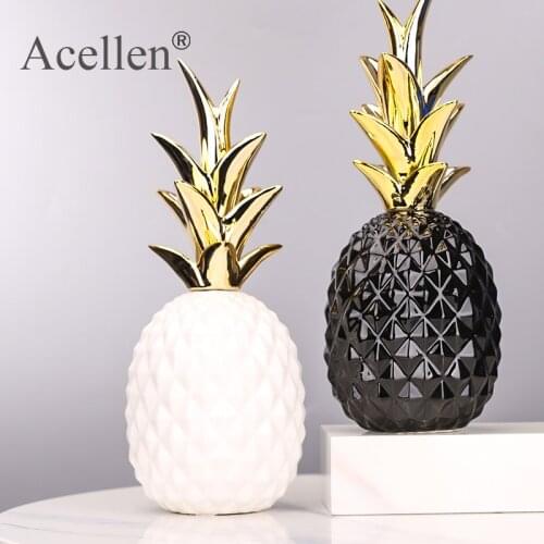 Ceramics Pineapple Shaped Figurine Gold Black Pineapple Crafts Miniatures Gift for Office Home Decoration Accessories Decor