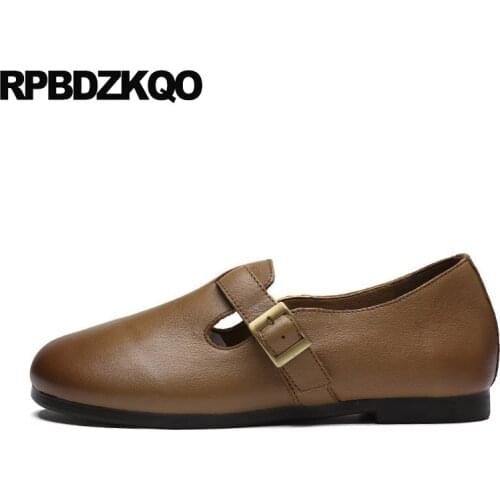 Elderly Flats Women Handmade Round Toe Ethnic Designer Black Traditional Chinese Shoes Ladies Mori Girl Brown Retro Soft Strap