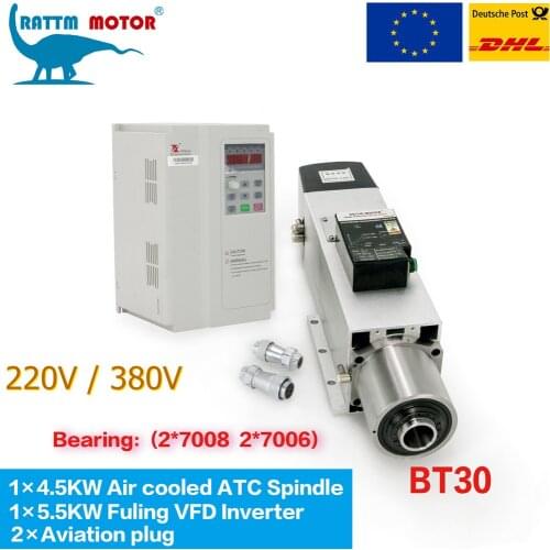 CNC Milling Router Kit 4.5KW Air cooled ATC Spindle Motor 220V / 380V 24000RPM 800Hz 15A & BT30 Toolholder