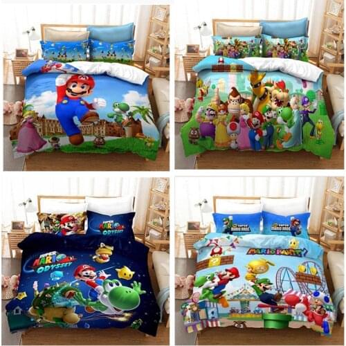 3PCS Super Mario Bros Bedding Set Childrens Duvet Cover Sets Pillowcases Soft Double Bed Set Cartoon Home Textile Supplies