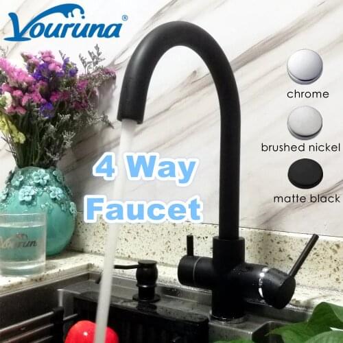 Vouruna brushed nickel gooseneck 4 way kitchen faucet hot&cold filtered water tap
