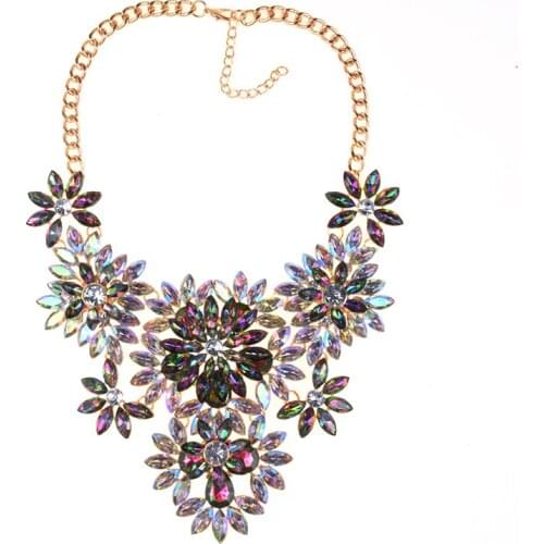 Fashion Big Glass Crystal Flowers Statement Choker Necklace Women Indian Ethnic Large Chokers Necklaces Femme Jewelry