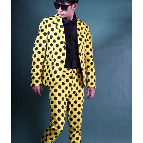 Men Jacket performance Coat Rock Nightclub Stage Pants Dot pattern 2PC Set P8