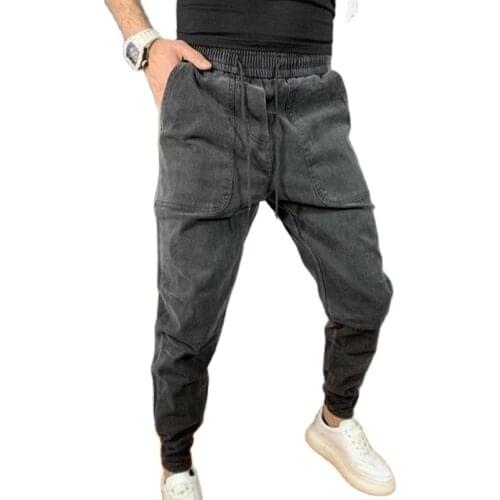 Mens loose jeans mens personality Harun pants Korean version of small foot pants casual jeans