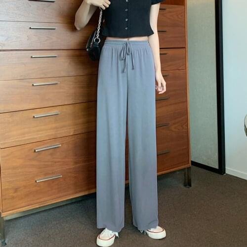 Soft Comfort Women Pants 2021 New High Waist Casual Summer Slacks Pants Women Ice Silk Ankle-Length Long Trousers Female Slacks