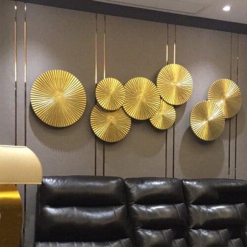 Modern Wood Gold Round Shape Wall Mural Ornaments Home Livingroom Wall Sticker Sofa Background Wall Hanging Crafts Decoration