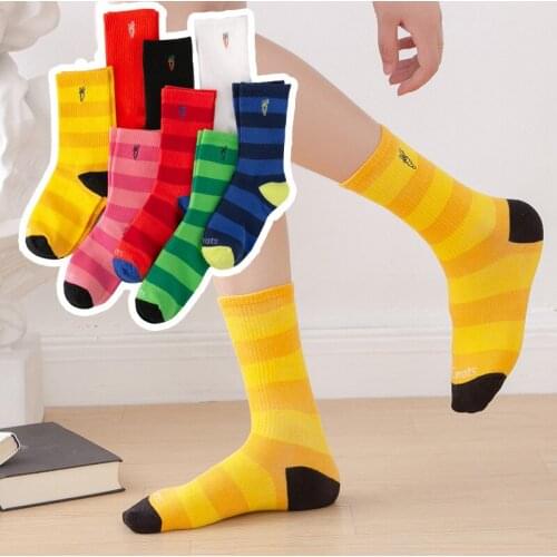 Card Fashion Crew Color Stripe Rainbow Carrot Dark Green Blue Navy Daucus Carota Vegetable British Style UK Wind Student College