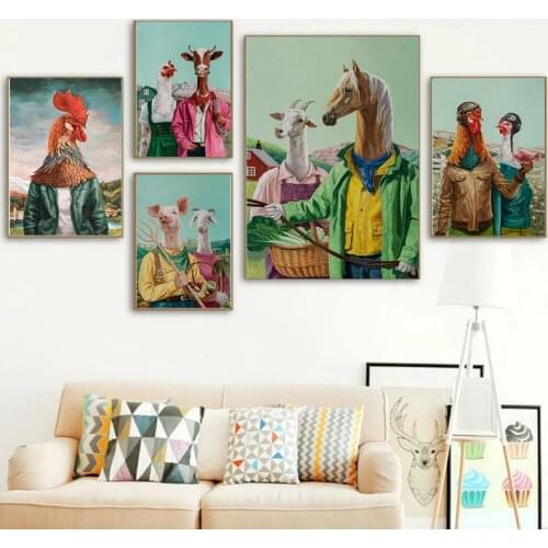 Canvas Printings Pilot Chicken Farmer Sheep Abstract Art Animal Poster Living Room Decoration Waterproof Ink Unframed HD Picture