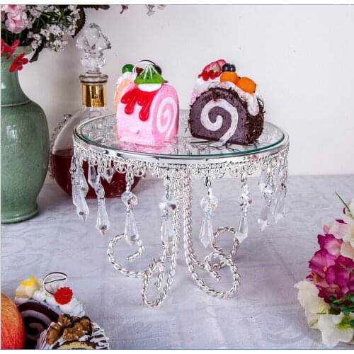 Silver Metal Glass Cupcake Stand Dessert Pan Fruit Tray with Crystal Pendant Pallet Wedding Birthday Party Decor Baking Tools