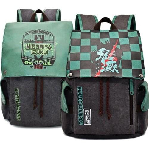 Anime My Hero Academia Midoriya Izuku Student Schoolbag Cosplay Demon Slayer Kimetsu no Yaiba Unisex Canvas Travel Backpack Gift