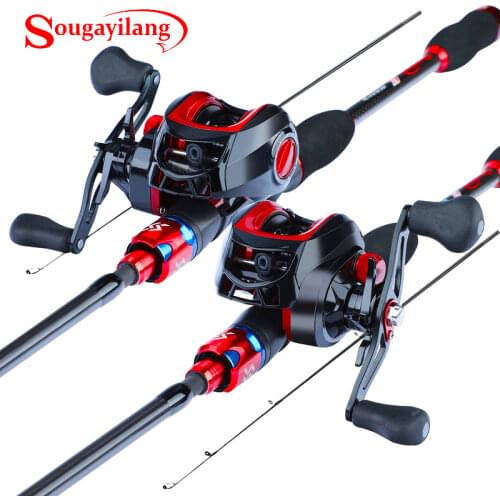 Sougayilang 1.8m 2.1m Casting Fishing Combo Portable 4 Sections Carbon Fiber Fishing Rod and 17+1BB Baitcasting Reel Set Tackle