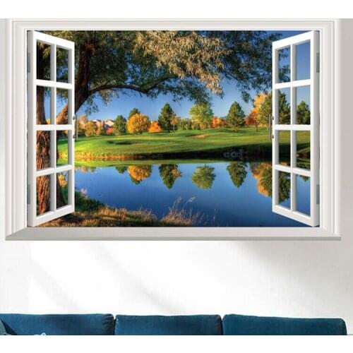 Modern style Wall Stickers Scenery natural Lake 3D Window Home decor Room Decal Pictures art