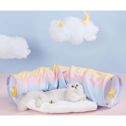 Pet Supplies Rainbow Clouds Cat Tunnel Removable Washable Dog Bed Cute Girl Cat Litter Four Seasons Universal Funny Puppy Toy
