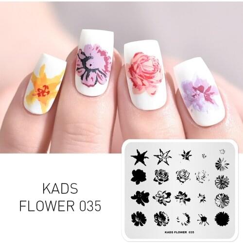KADS Flower 035 Overprint nail plates Flower Shape Image Manicure Template Stencil Beauty Tools Nail Art Image Stamp Plate