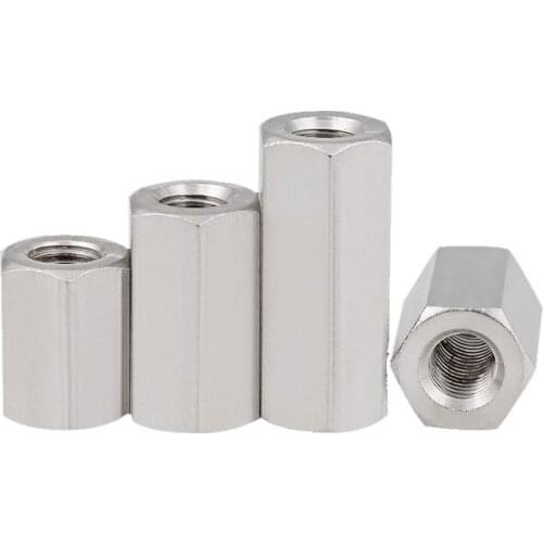 304 stainless steel hex screw extension coupling nut connector nut M3 M4 M5 M6 M8 height 8 9 10 12 15 20 25 30 35 40 45 50